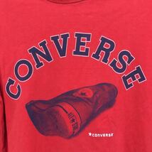 送料込み　コンバース CONVERSE　スニーカー柄　フェイクレイヤード 長袖Tシャツ　メンズMサイズ　綿100％　ロンT　赤×紺　重ね着風　古着_画像3