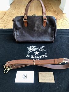 IL BISONTE/イルビゾンテ 本革レザー 正規店購入 ダークブラウン オールレザー ボストンバッグ