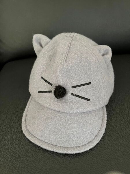 ベビー帽子 ネコミミ グレー 48cm 女の子 秋 冬 キャップ 帽子 ベビー