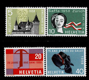 スイス 1958年 各種記念切手セット