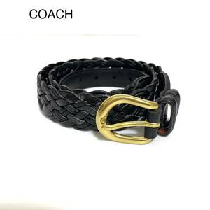 美品 COACH コーチ 編み込み レザー メッシュ ベルト 黒 ブラック