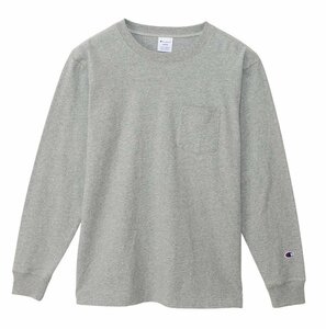 champion チャンピオン ロングスリーブ ポケット Tシャツ コットン USA 綿100% 長袖 グレー XL C3-Y432 メンズ レディース