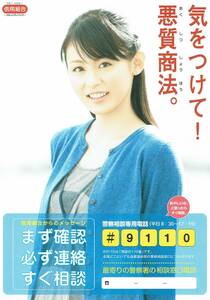 チラシ　A4サイズ　気をつけて！悪質商法。　信用組合　2010年　本仮屋ユイカ