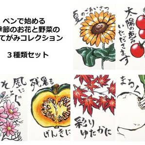 ◆ペンで始める季節のお花と野菜の絵てがみ◆キット◆3種類セット◆絵手紙入門◆アーティストブラシ◆マービー