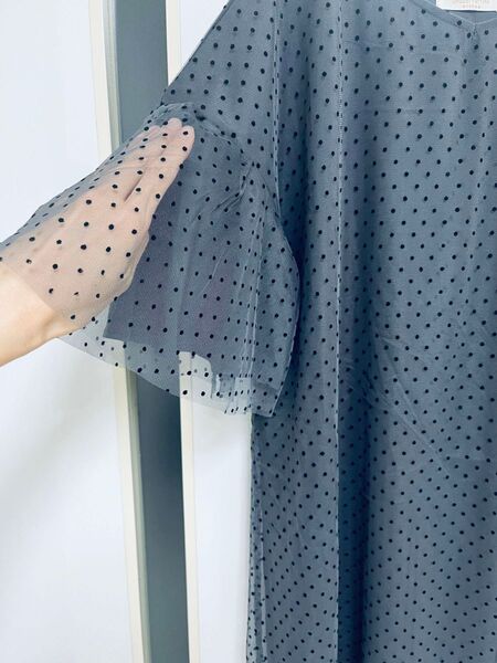 *ショコララフィネローブ シフォン ドット ワンピース グレー系