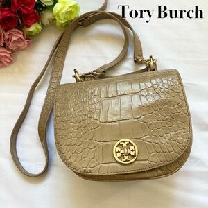 ■2way■高級感　Tory Burch ショルダーバッグ　ベージュ　クロコ型押し