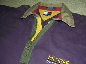 90s TOMMY HILFIGER OUTDOORS ハーフジップ ポロシャツ L パープル vintage トミーヒルフィガー
