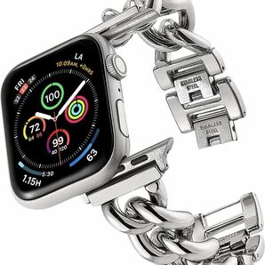 Apple Watch バンド ステンレス チェーン ベルト シルバー 調整器具不要 キラキラ レディース (38/40/41mm, シルバー)の画像5