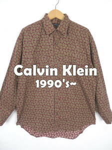 90s 00s Calvin Klein sport *peiz Lee total pattern long sleeve shirt * Calvin Klein Sport men's wine bordeaux 