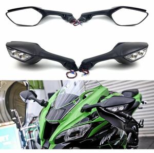 送料無料！新品未使用 バイク バックミラー LED カワサキニンジャ ZX10R ZX10R H2