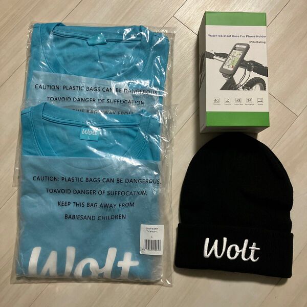 新品未使用　WOLT ニット帽　Tシャツ　スマホホルダー　自転車　バイク　配達　宅配　セット　ウォルト　グッズ　