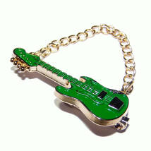 エレキギター　ベース　エナメル　ブローチ　ピンブローチ　ピンバッジ　ラペルピン　緑色　グリーン　ストラップ　安全ピン_画像3