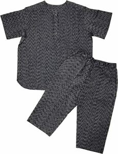 [ Edo ..] Henley neckline jinbei short sleeves top and bottom set made in Japan Kurume weave . men's free size 