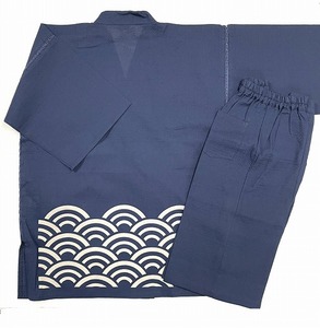 [ Edo ..] with translation ..... weave jinbei thread * sewing *. color all made in Japan cotton 100% blue sea wave navy blue L