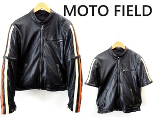 状態良好/上質 羊革/MOTO FIELD:モトフィールド/3点プロテクター入り パンチング加工 2WAY ラムレザー ライダース ジャケット/黒/LLsize