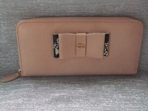  new goods unused * Cynthia Rowley /CYNTHIAROWLEY* cow leather pink ribbon long wallet 