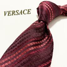 【美品】VERSACE ヴェルサーチ ネクタイ グリークストライプ柄 バロック メデューサ バロッコ メンズ スーツ ジャカード織 ハイブランド_画像1