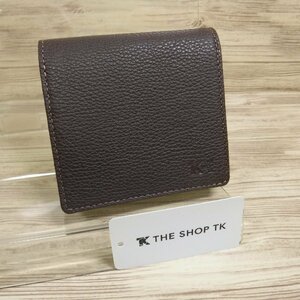 QQ587 タケオキクチ THE SHOP TK 新品 牛革 二つ折り財布 小銭入れ付き 茶 ブラウン チョコ TAKEO KIKUCHI