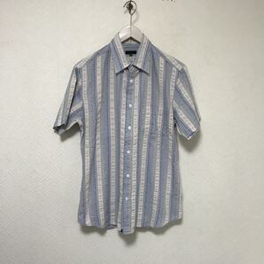本物カスタムカルチャーCUSTOM CULTUREコットンストライプ柄半袖シャツメンズワークミリタリーサーフアメカジビジネススーツ48青白L