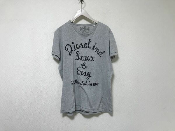 本物ディーゼルDIESELコットン刺繍半袖TシャツメンズサーフアメカジミリタリーワークビジネスグレーXL