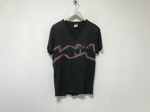 本物グッチGUCCIコットンVネックプリント半袖TシャツメンズサーフアメカジミリタリービジネススーツL黒ブラックイタリア製