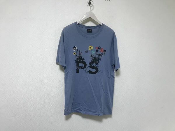 本物ポールスミスPS PaulSmithコットンロゴプリント半袖Tシャツメンズアメカジサーフビジネススーツミリタリーストリート紫パープルXL