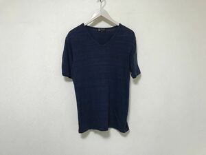 本物ミッシェルクランオムMICHEL KLEIN HOMMEコットンVネック半袖TシャツメンズアメカジサーフミリタリービジネススーツL紺ネイビー柄48