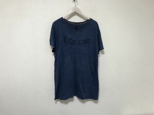 本物ヌーディージーンズNUDIE JEANSコットンプリント半袖TシャツメンズアメカジサーフビジネススーツL紺ネイビーポルトガル製