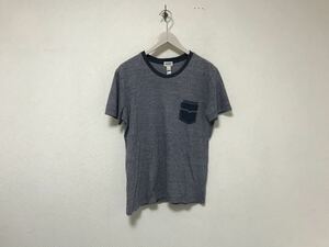 本物ディーゼルDIESELコットン麻リネンボーダー柄ポケット半袖Tシャツメンズアメカジサーフミリタリービジネス紺ネイビーS