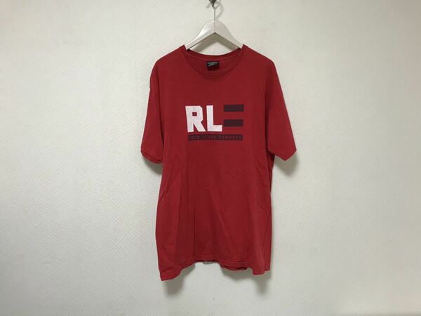 本物ポロジーンズラルフローレンRalph Lauren RLコットンプリント半袖Tシャツメンズアメカジサーフミリタリービジネスワーク赤レッドL