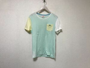 本物ラコステLACOSTEコットン切り替え柄半袖Tシャツメンズアメカジサーフミリタリーワークスーツグリーン緑イエロー3S