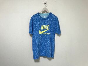 本物ナイキNIKEコットンロゴプリント半袖Tシャツメンズサーフビジネススーツスポーツウェアサッカー2XL青ブルー柄XXL