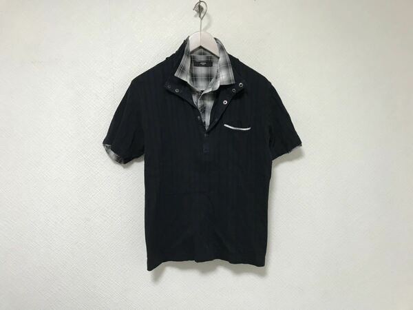 本物ニコルNICOLE SELECTION コットンレイヤードシャツ半袖ポロシャツメンズアメカジサーフゴルフビジネススーツXL黒ブラック50