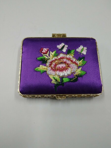 韓国 刺繍 鏡 手鏡 ③ 紫 ミラー かわいい 花
