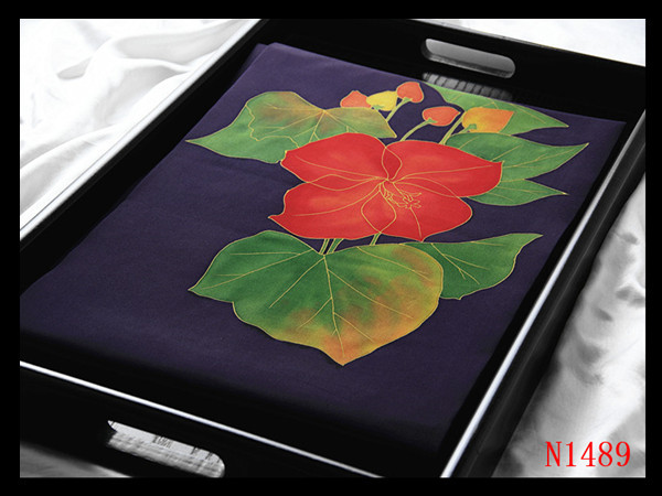 [N1489] Hermoso artículo cuidadosamente seleccionado, shiose, Yuzen pintado a mano teñido, fondo azul oscuro, rico en elegancia, seda pura arte de alta calidad Nagoya obi ◇ Inspección ◇ Bolsa de kimono con horquilla obi Nagoya obi apretando, banda, Obi de Nagoya, A medida