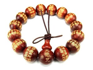 大悲呪数珠木製精工金彫り中文漢字血檀木15mm念珠ブレスレットプライム