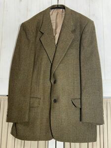 【最高級品質】カシミヤ100％　チェック柄 ジャケット 94A６型/175　カシミア　２Bボタン　CASHMERE　茶系