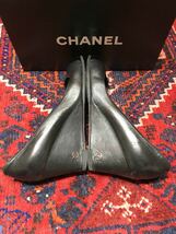 箱付CHANEL COCO MARC LEATHER WEDGESOLE SHOES MADE IN ITALY/ココマークレザーウェッジソールシューズ_画像5