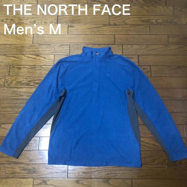 【送料無料】THE NORTH FACE 薄手フリース生地切り返しハーフジップ長袖シャツ ネイビーグレー メンズMサイズ ザノースフェイスロンT