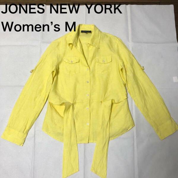 【送料無料】JONES NEW YORKリネン100%長袖シャツジャケット黄色　レディースMサイズ　麻