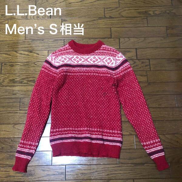 【送料無料】USA製L.L.Beanニットセーター赤白　メンズSサイズ相当　エルエルビーンアウトドア登山カウチン柄