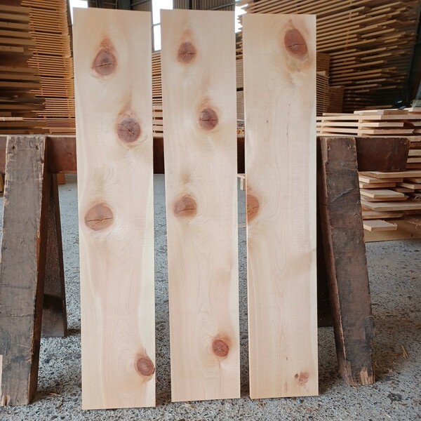 B-1328【99×18.5×2cm】 国産ひのき 　節板 　3枚セット　テーブル 　棚板　 看板 　一枚板　 桧　 檜　無垢材　 DIY
