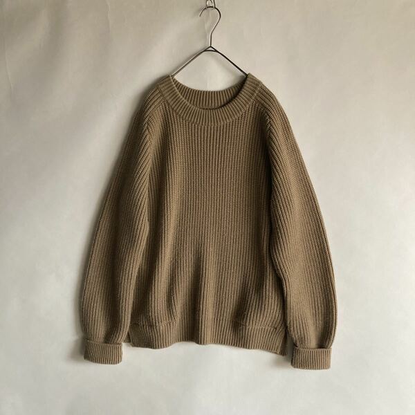 CURLY AZTEC CN SWEATER 日本製 カーリー ヘヴィーウェイト ニット セーター クルーネック 長リブ シームポケット ベージュ size 1