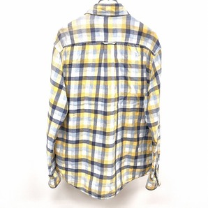 エディーバウアー シャツ 長袖 チェック ガーゼ系の生地感 ボタンダウン 袖ロールアップ 綿100% S マルチカラー 黄×青×白 メンズの画像2