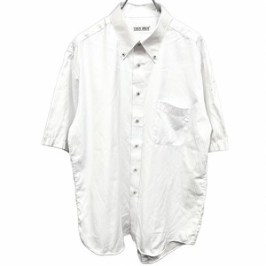 トロイブロス TROY BROS ドレスシャツ ワイシャツ 半袖 ボタンダウン 同色ストライプ ボタン糸がグレー 形態安定 ポリ×綿 43 白 メンズ