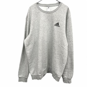 アディダス adidas トレーナー スウェットシャツ 裏起毛 長袖 ロゴ刺繍 丸首 カットソー 綿×ポリ 3L XXL XO ヘザーグレー メンズ