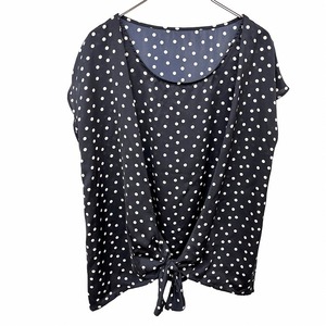  L ELLE pull over shirt blouse short sleeves thin dot polka dot hem ribbon ki mono sleeve hem rubber poly- 100% 38 navy navy blue × white lady's 