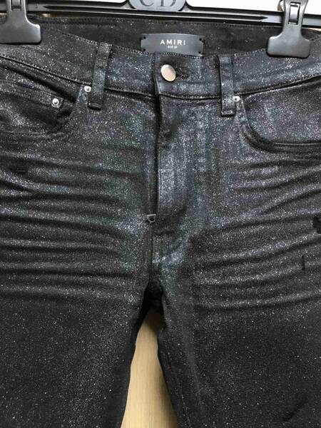 正規新品 18AW AMIRI アミリ GLITTER BROKEN JEAN グリッター ストレッチ スキニー クラッシュ ダメージ デニムパンツ 黒 28