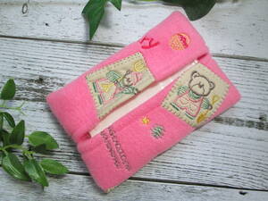  pocket tissue cover hand made embroidery tag .. attaching 13×10cm hand ..... bear pocket tissue knitted pink new goods 