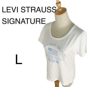 M19-14 リーバイストラウスシグネチャー LEVI STRAUSS SIGNATURE ロゴTシャツ ホワイト系 レディース Lサイズ